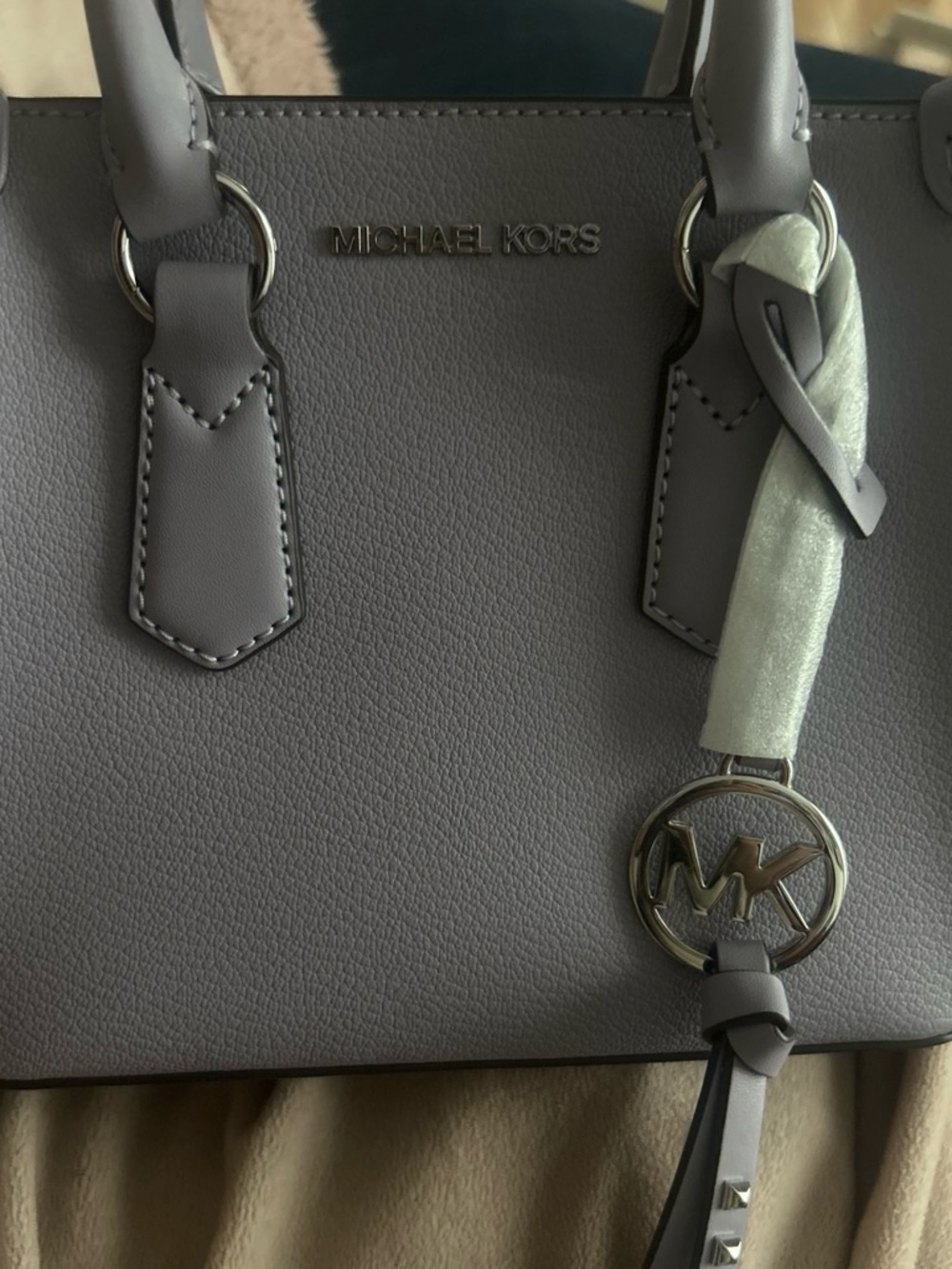 Michael Kors Lavender Gray Leather Satchel with MK Charm